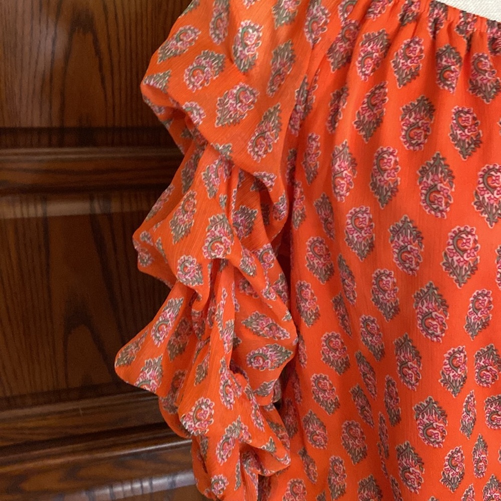 Multicolored Ruffled Tie Front Blouse - Picture 3 of 8